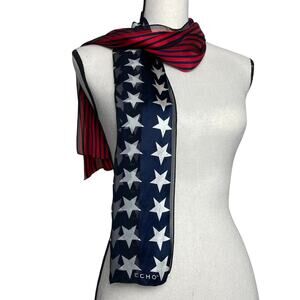 Echo American Flag 100% Silk 4th of July Sheer Scarf Red White Blue 11" x 52"